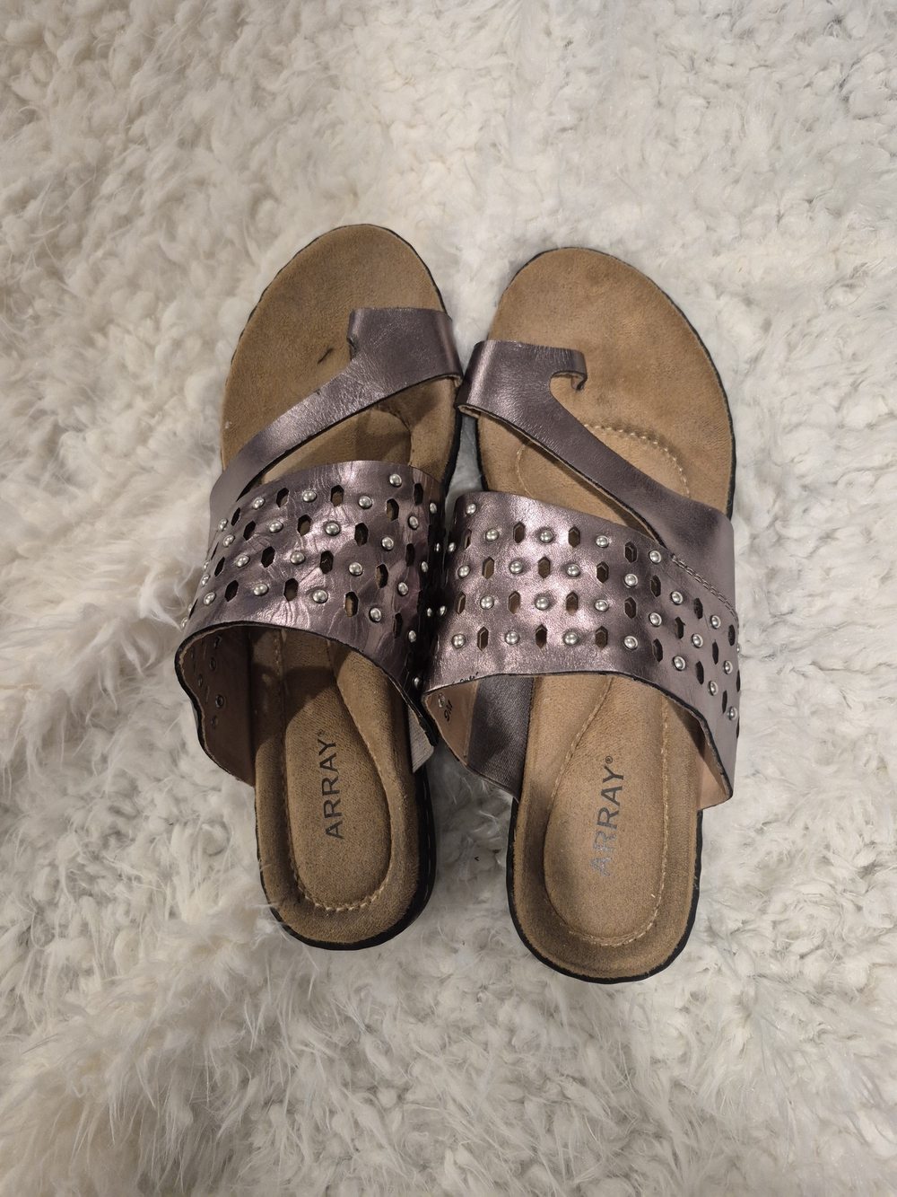 Array Metallic Mauve Studded Slide Sandals